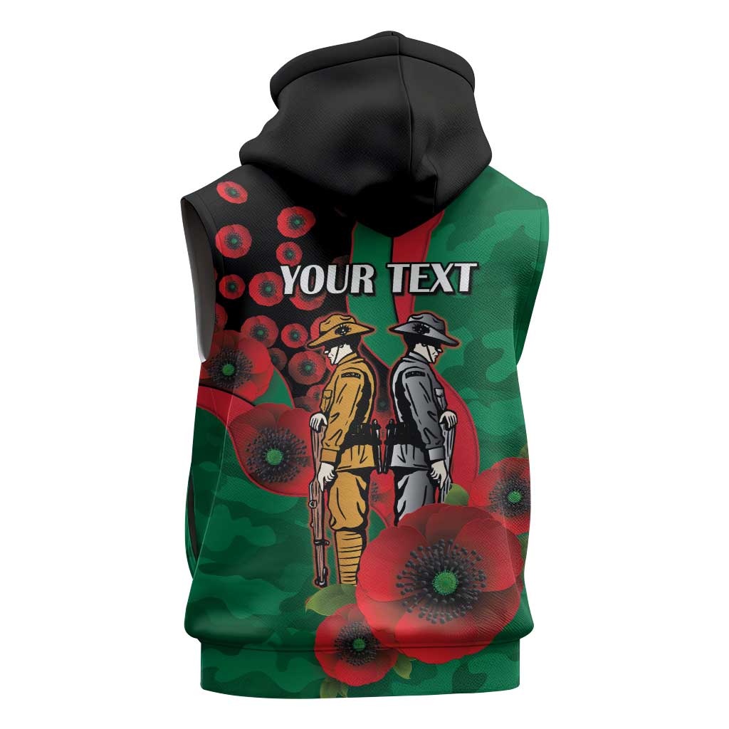 South Sydney Rabbitohs ANZAC Personalised Sleeveless Hoodie Lest We Forget Poppy Camo