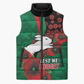 South Sydney Rabbitohs ANZAC Personalised Sleeveless Puffer Jacket Lest We Forget Poppy Camo
