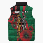 South Sydney Rabbitohs ANZAC Personalised Sleeveless Puffer Jacket Lest We Forget Poppy Camo