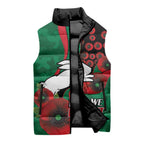 South Sydney Rabbitohs ANZAC Personalised Sleeveless Puffer Jacket Lest We Forget Poppy Camo