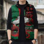 South Sydney Rabbitohs ANZAC Personalised Sleeveless Puffer Jacket Lest We Forget Poppy Camo