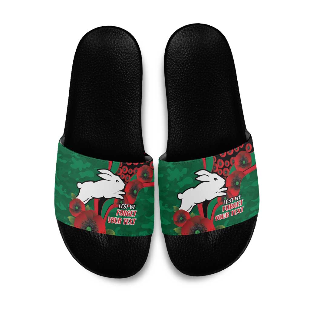 South Sydney Rabbitohs ANZAC Personalised Slide Sandals Lest We Forget Poppy Camo