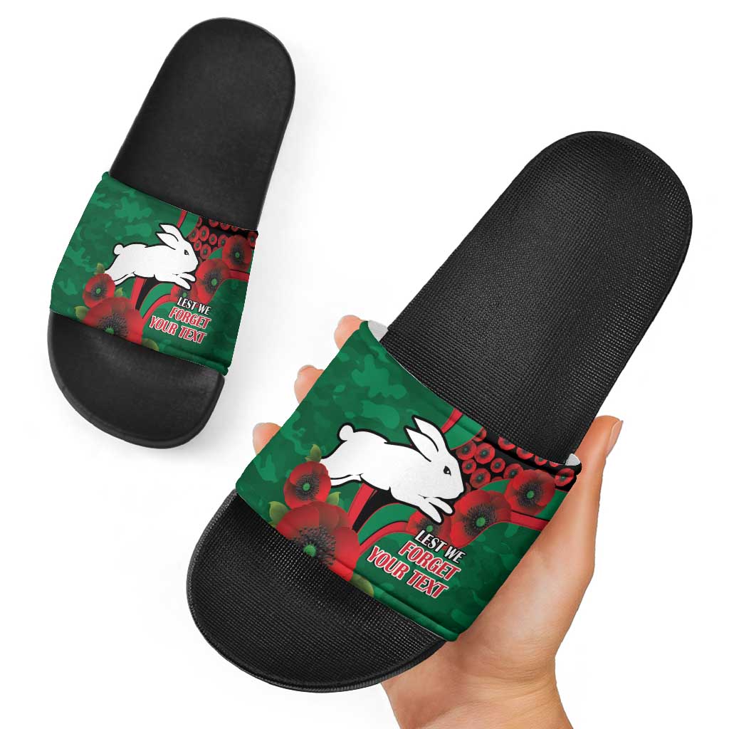 South Sydney Rabbitohs ANZAC Personalised Slide Sandals Lest We Forget Poppy Camo