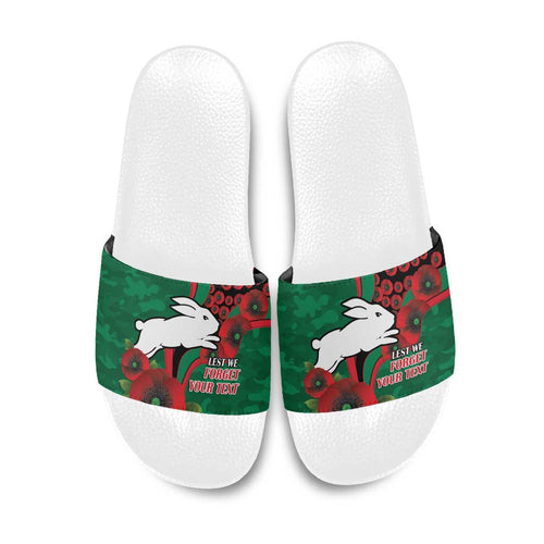 South Sydney Rabbitohs ANZAC Personalised Slide Sandals Lest We Forget Poppy Camo