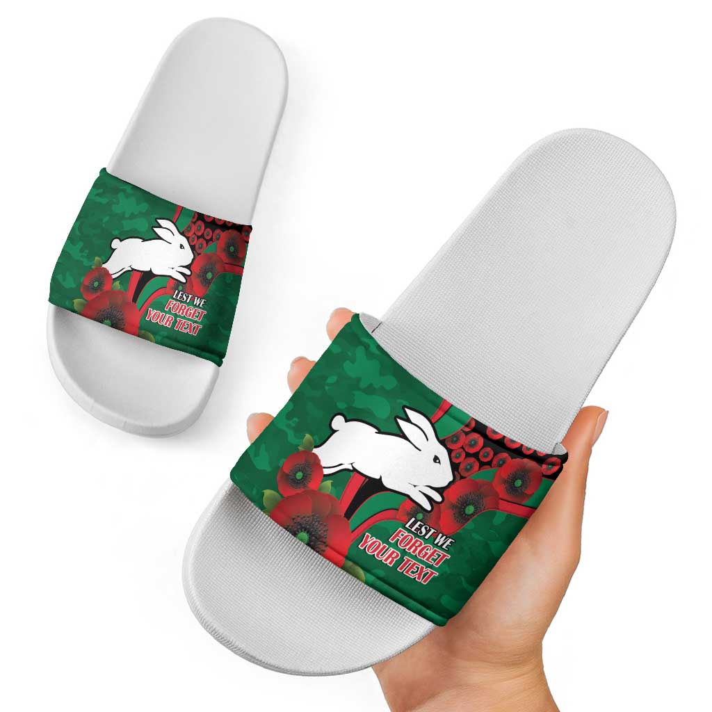 South Sydney Rabbitohs ANZAC Personalised Slide Sandals Lest We Forget Poppy Camo