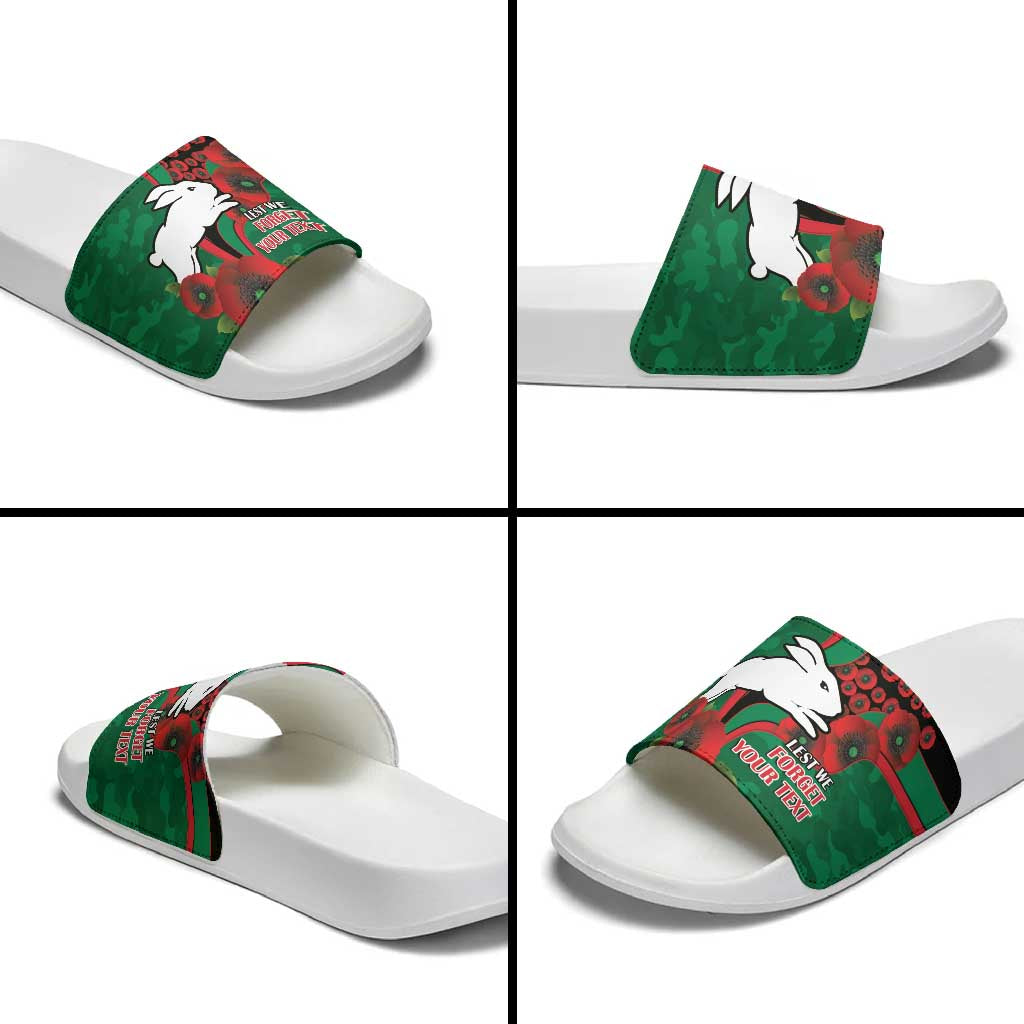 South Sydney Rabbitohs ANZAC Personalised Slide Sandals Lest We Forget Poppy Camo