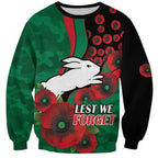 South Sydney Rabbitohs ANZAC Personalised Sweatshirt Lest We Forget Poppy Camo