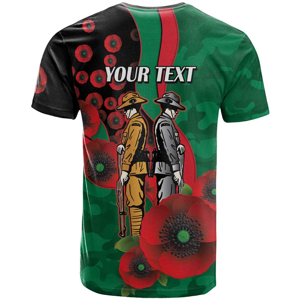 South Sydney Rabbitohs ANZAC Personalised T Shirt Lest We Forget Poppy Camo