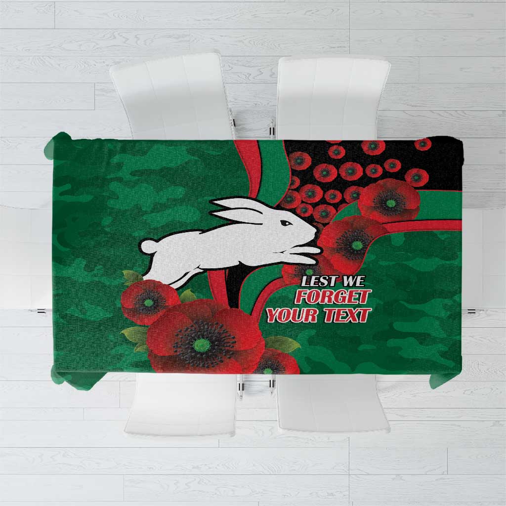 South Sydney Rabbitohs ANZAC Personalised Tablecloth Lest We Forget Poppy Camo