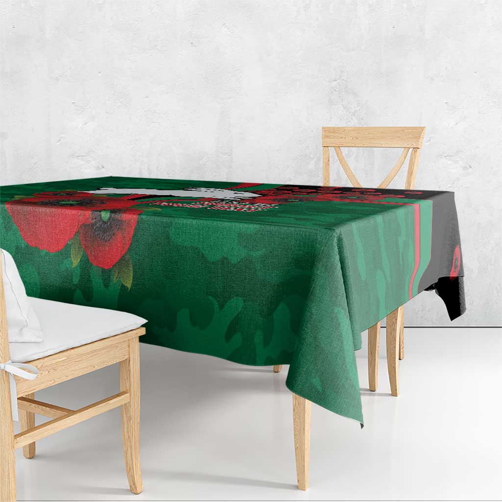 South Sydney Rabbitohs ANZAC Personalised Tablecloth Lest We Forget Poppy Camo