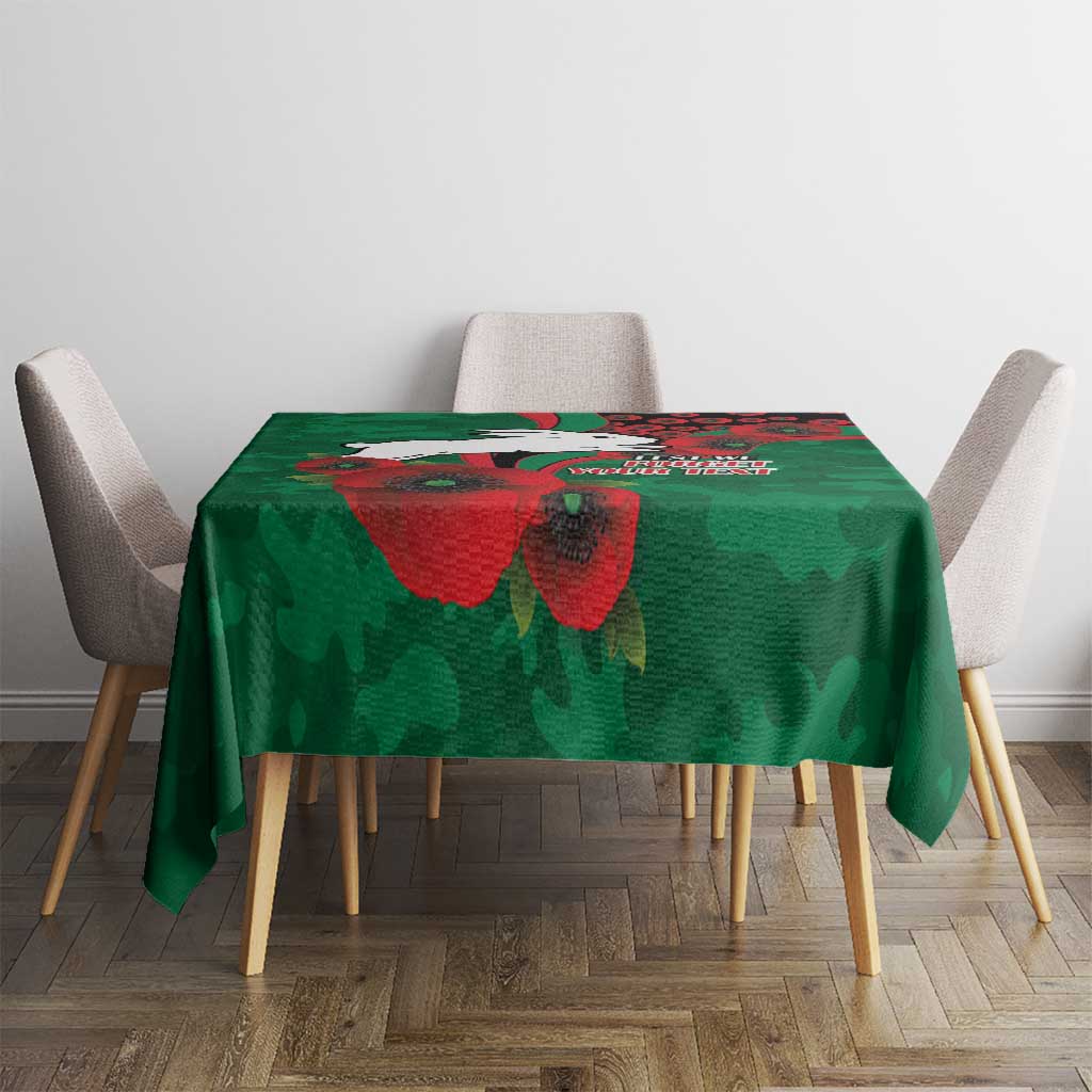 South Sydney Rabbitohs ANZAC Personalised Tablecloth Lest We Forget Poppy Camo