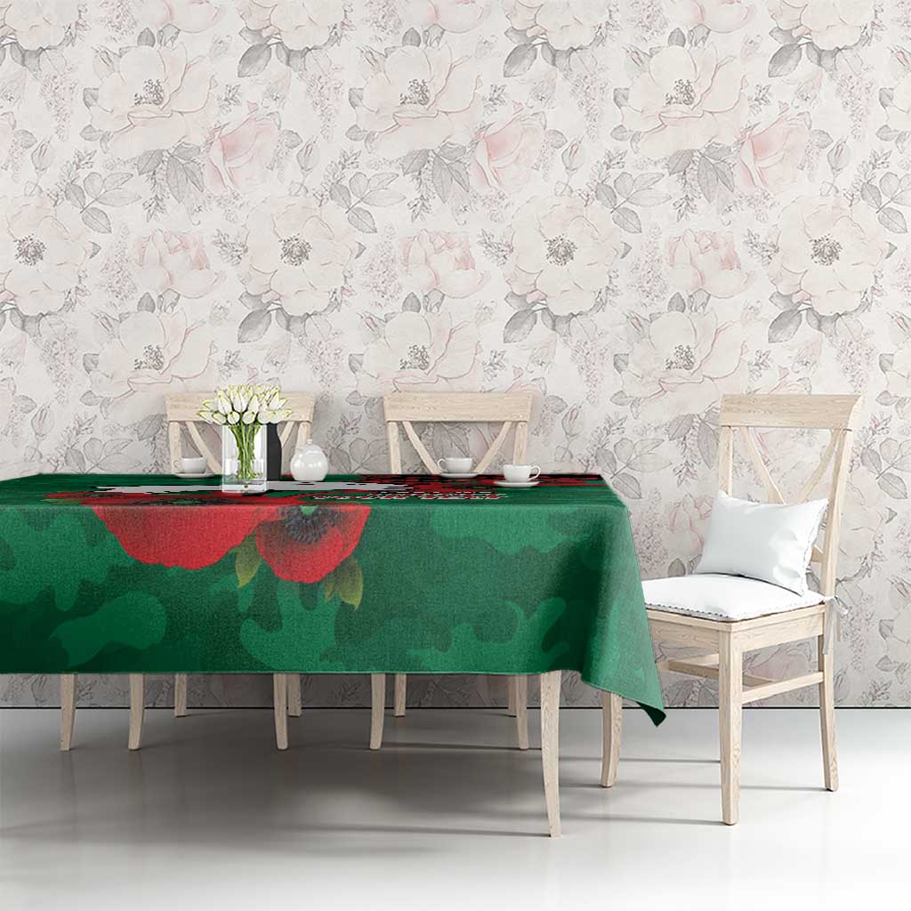 South Sydney Rabbitohs ANZAC Personalised Tablecloth Lest We Forget Poppy Camo