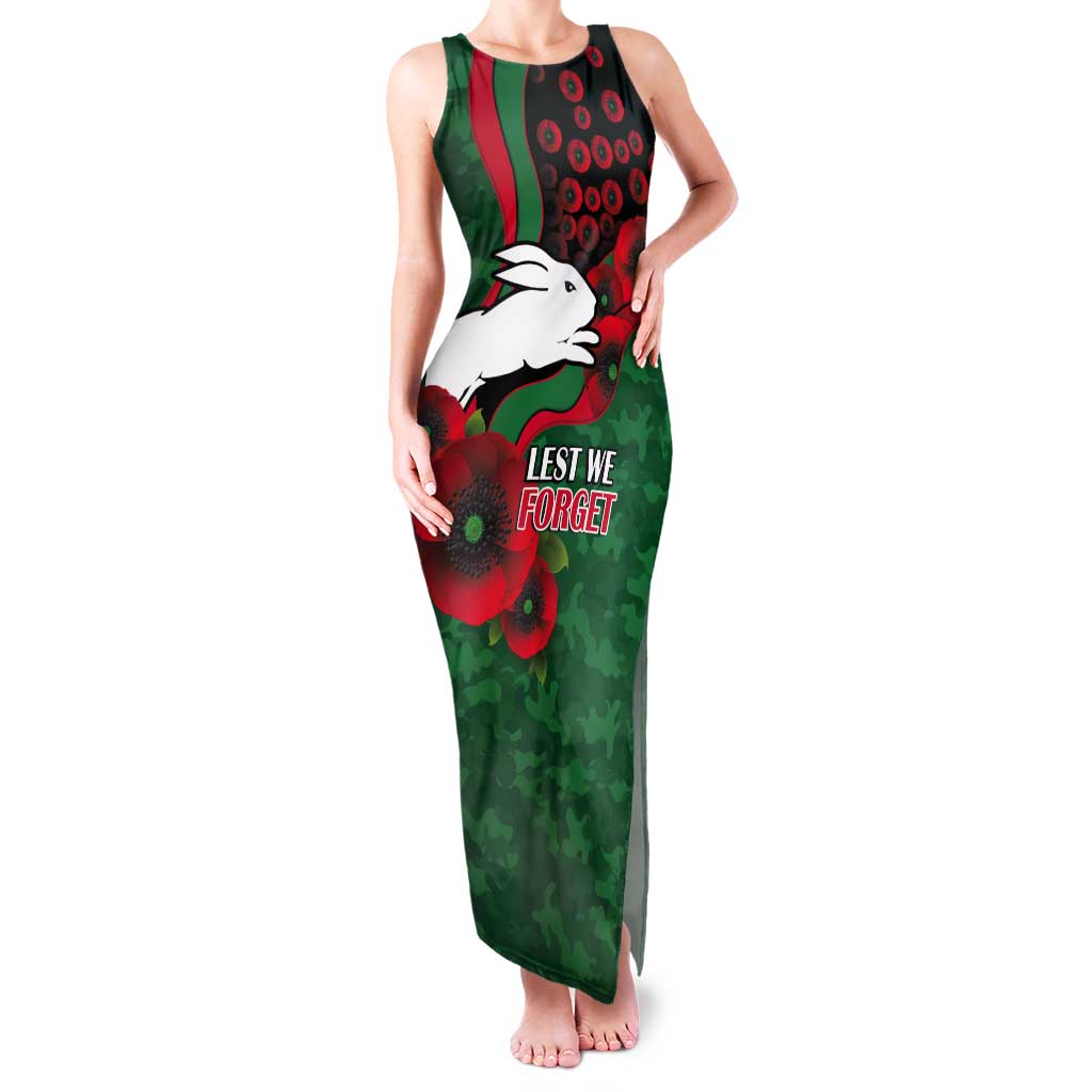 South Sydney Rabbitohs ANZAC Personalised Tank Maxi Dress Lest We Forget Poppy Camo