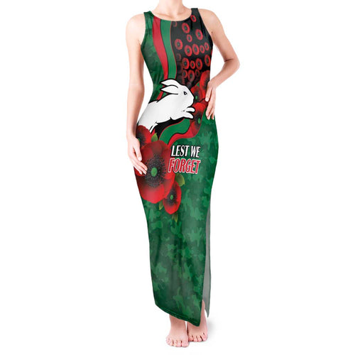 South Sydney Rabbitohs ANZAC Personalised Tank Maxi Dress Lest We Forget Poppy Camo