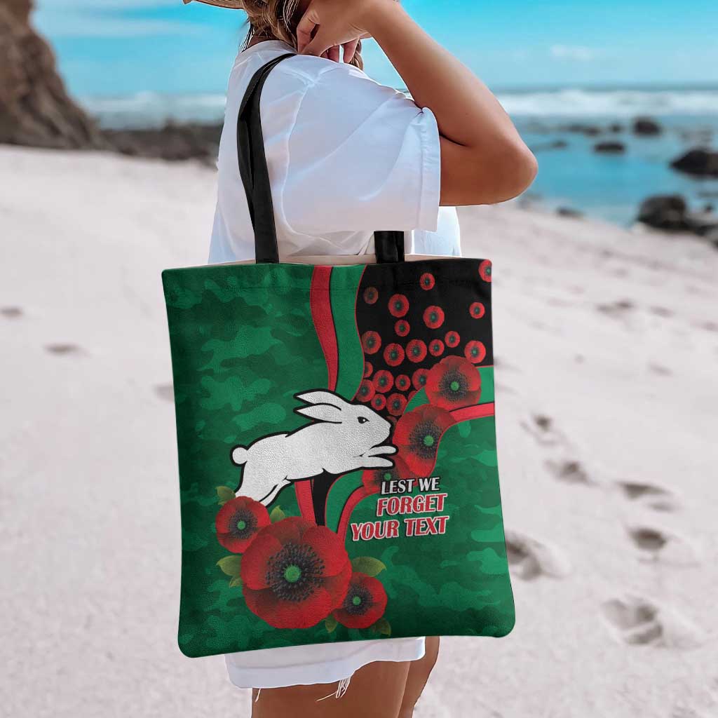 South Sydney Rabbitohs ANZAC Personalised Tote Bag Lest We Forget Poppy Camo