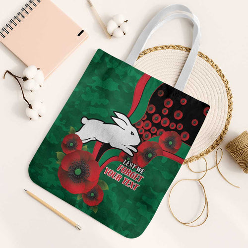South Sydney Rabbitohs ANZAC Personalised Tote Bag Lest We Forget Poppy Camo
