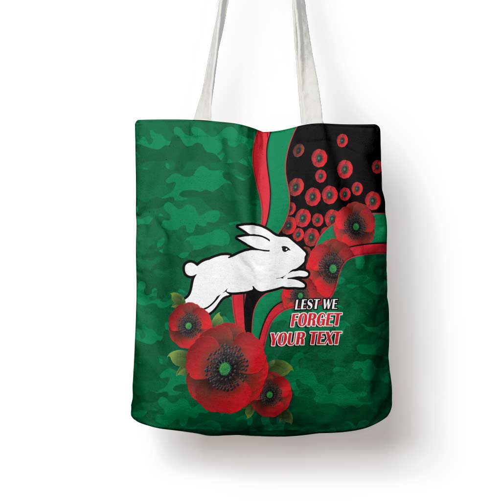 South Sydney Rabbitohs ANZAC Personalised Tote Bag Lest We Forget Poppy Camo