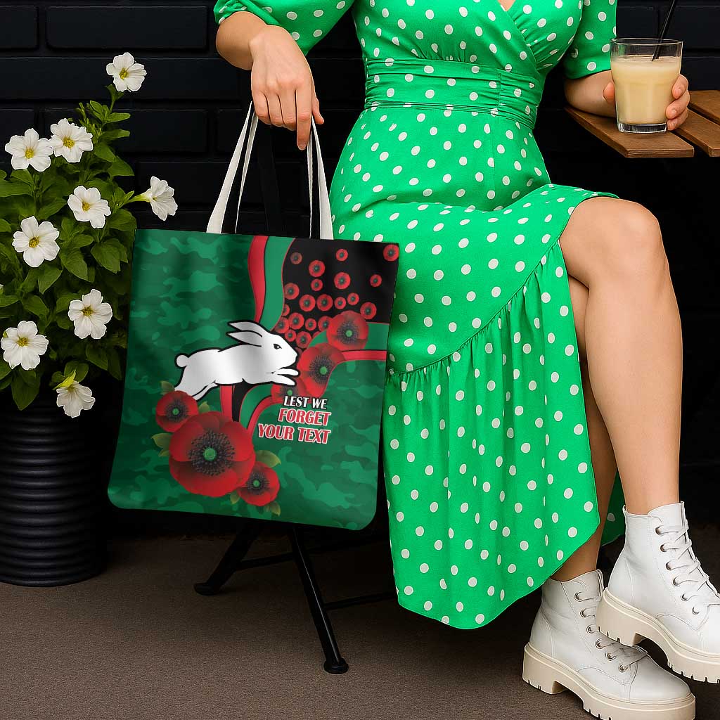 South Sydney Rabbitohs ANZAC Personalised Tote Bag Lest We Forget Poppy Camo