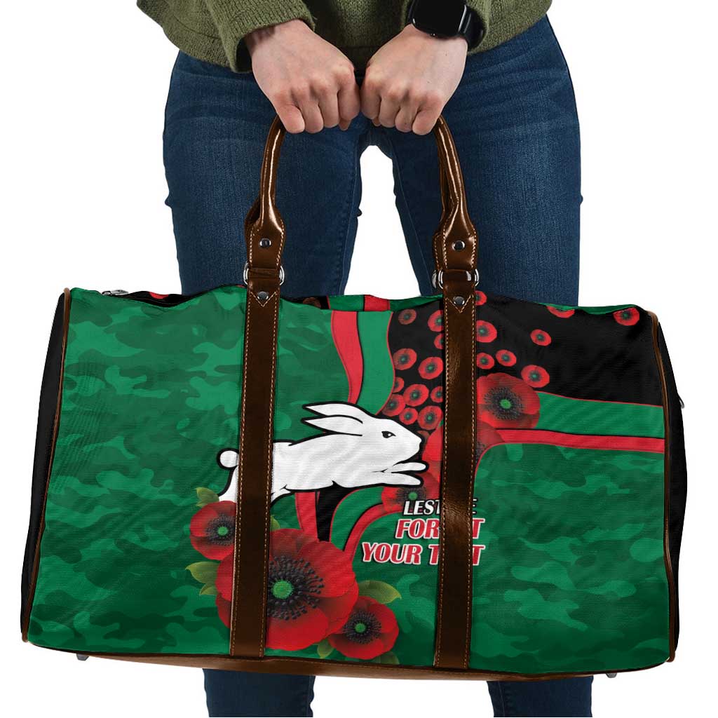 South Sydney Rabbitohs ANZAC Personalised Travel Bag Lest We Forget Poppy Camo
