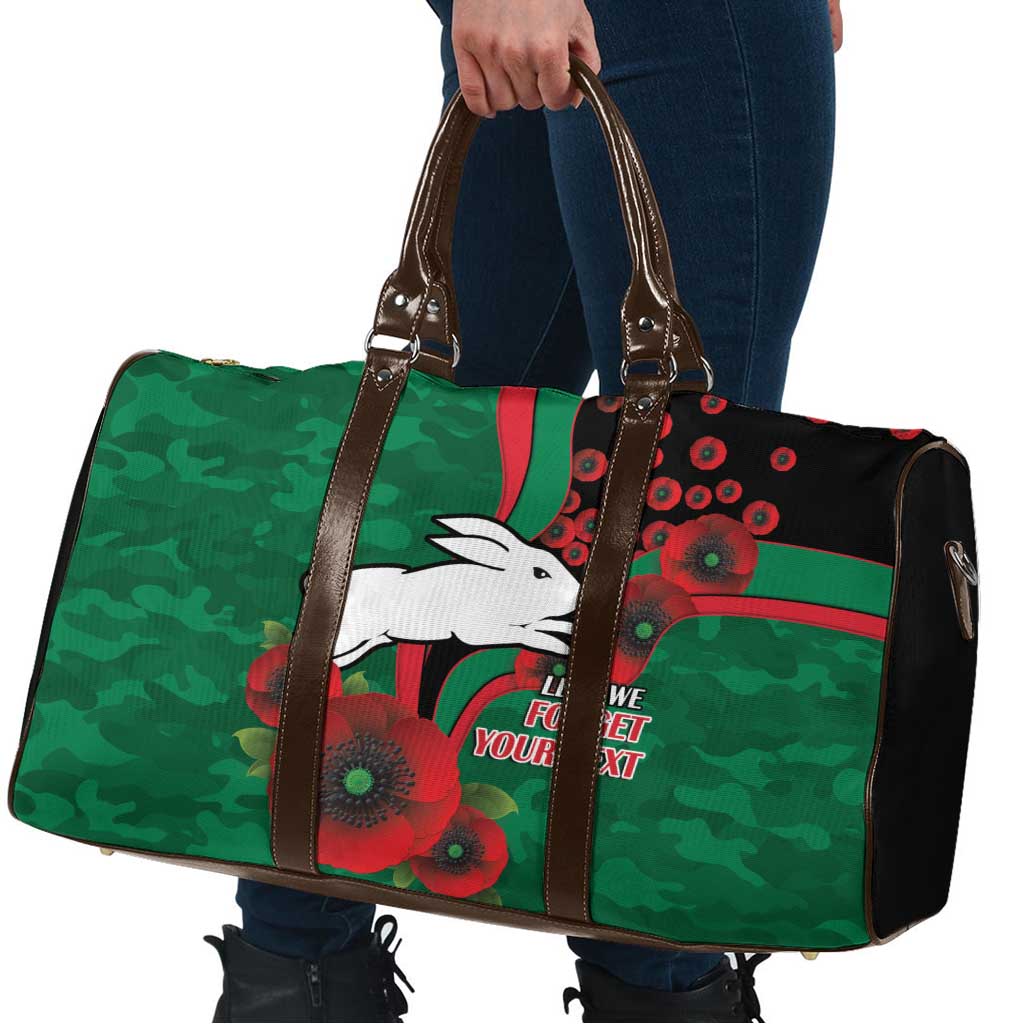 South Sydney Rabbitohs ANZAC Personalised Travel Bag Lest We Forget Poppy Camo