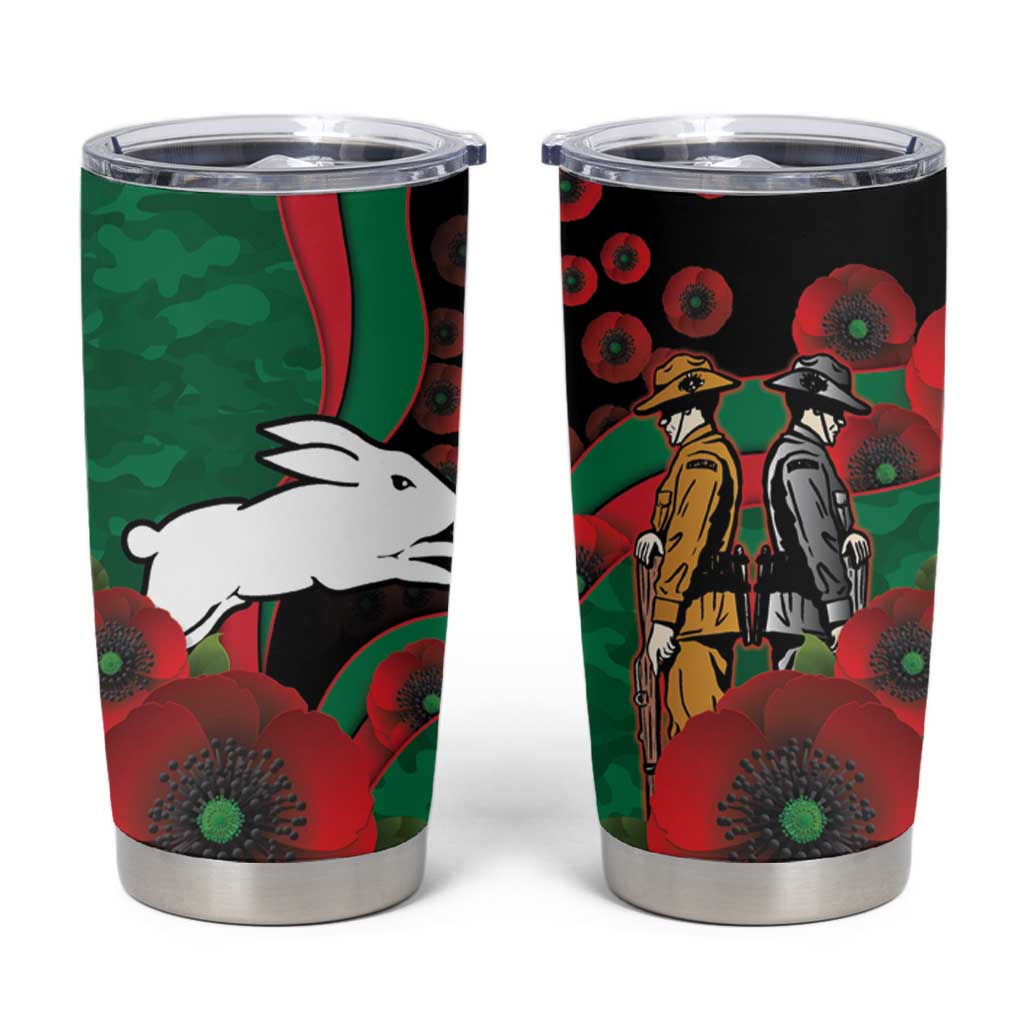 South Sydney Rabbitohs ANZAC Personalised Tumbler Cup Lest We Forget Poppy Camo