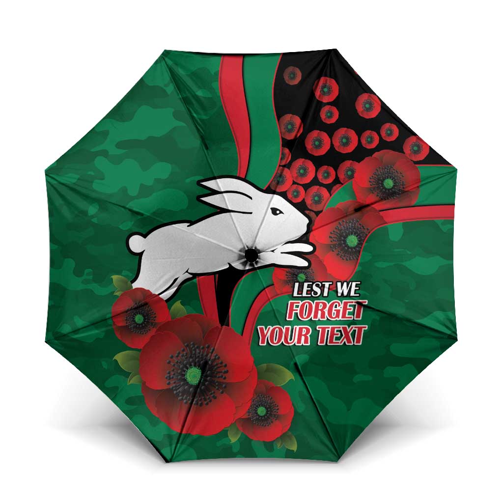 South Sydney Rabbitohs ANZAC Personalised Umbrella Lest We Forget Poppy Camo