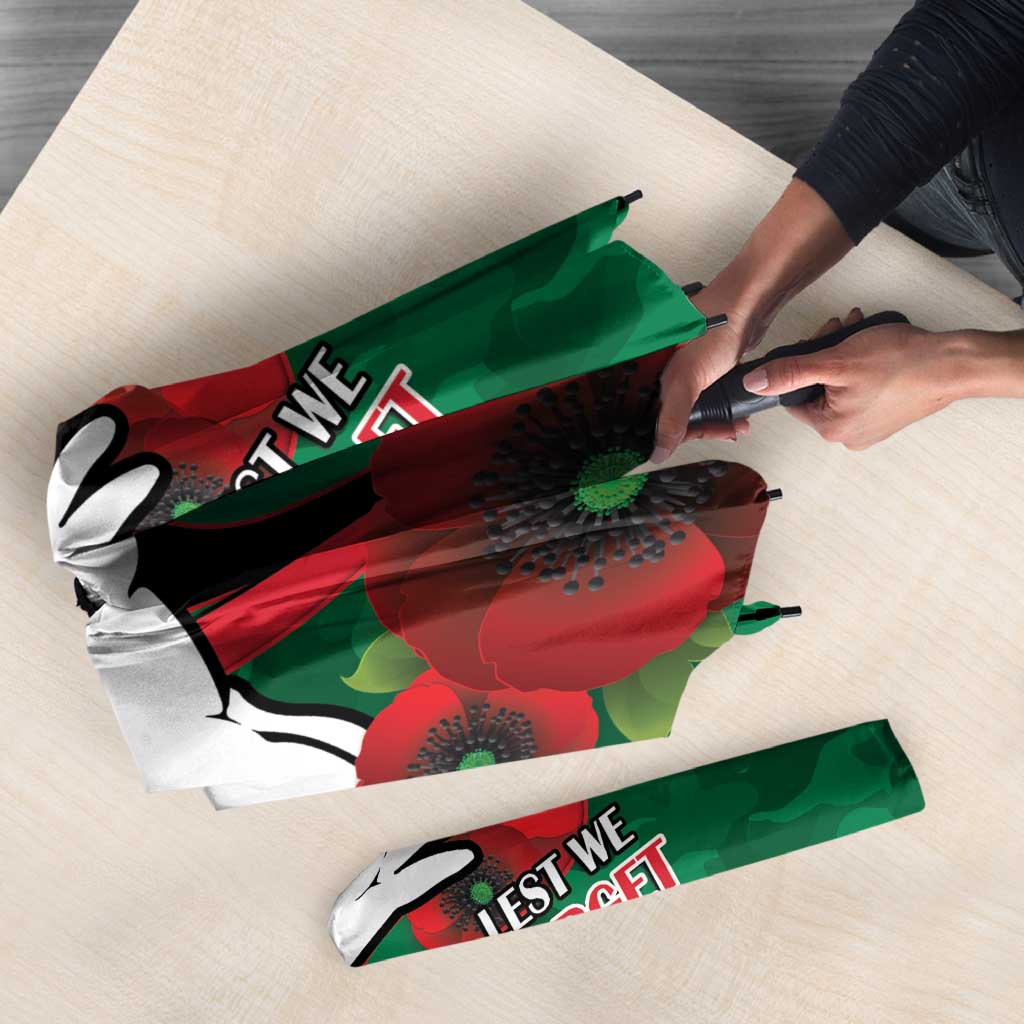 South Sydney Rabbitohs ANZAC Personalised Umbrella Lest We Forget Poppy Camo