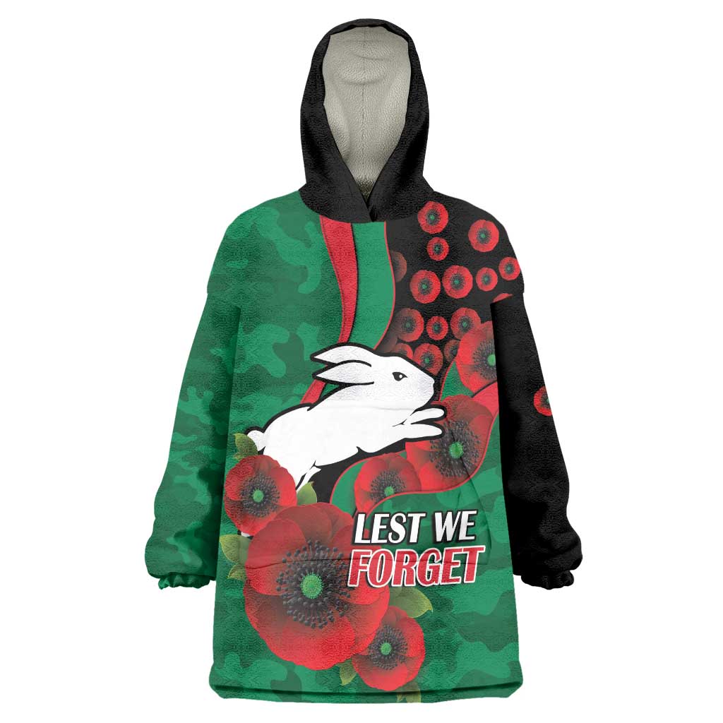 South Sydney Rabbitohs ANZAC Personalised Wearable Blanket Hoodie Lest We Forget Poppy Camo