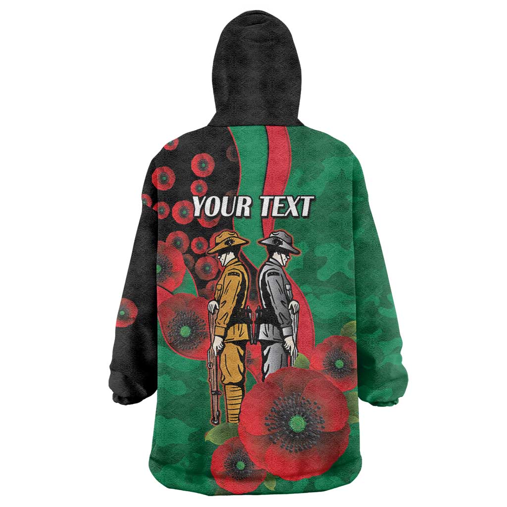 South Sydney Rabbitohs ANZAC Personalised Wearable Blanket Hoodie Lest We Forget Poppy Camo