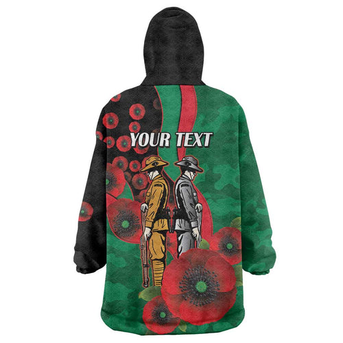 South Sydney Rabbitohs ANZAC Personalised Wearable Blanket Hoodie Lest We Forget Poppy Camo