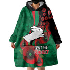 South Sydney Rabbitohs ANZAC Personalised Wearable Blanket Hoodie Lest We Forget Poppy Camo