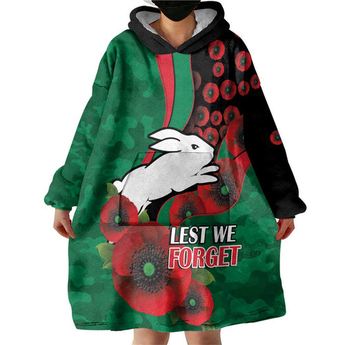 South Sydney Rabbitohs ANZAC Personalised Wearable Blanket Hoodie Lest We Forget Poppy Camo