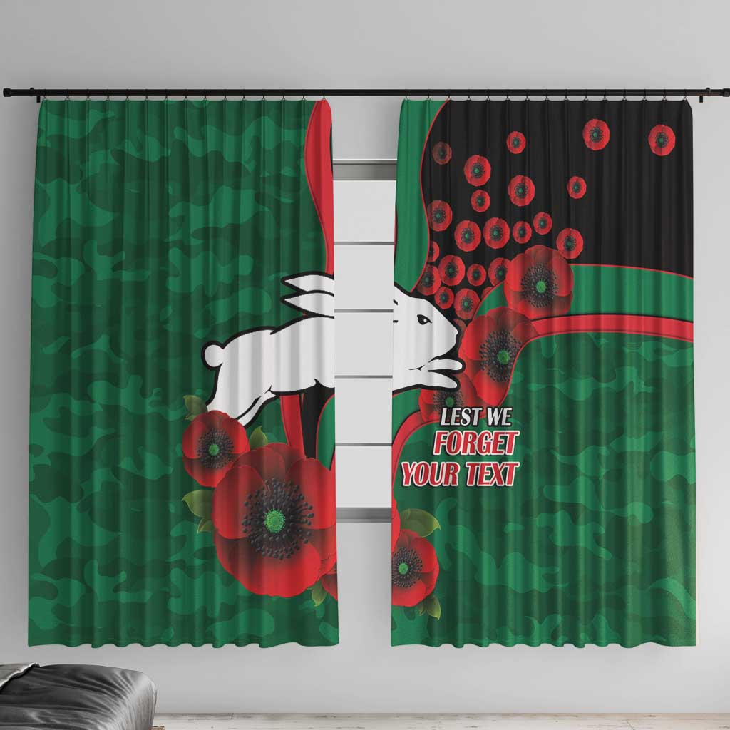 South Sydney Rabbitohs ANZAC Personalised Window Curtain Lest We Forget Poppy Camo