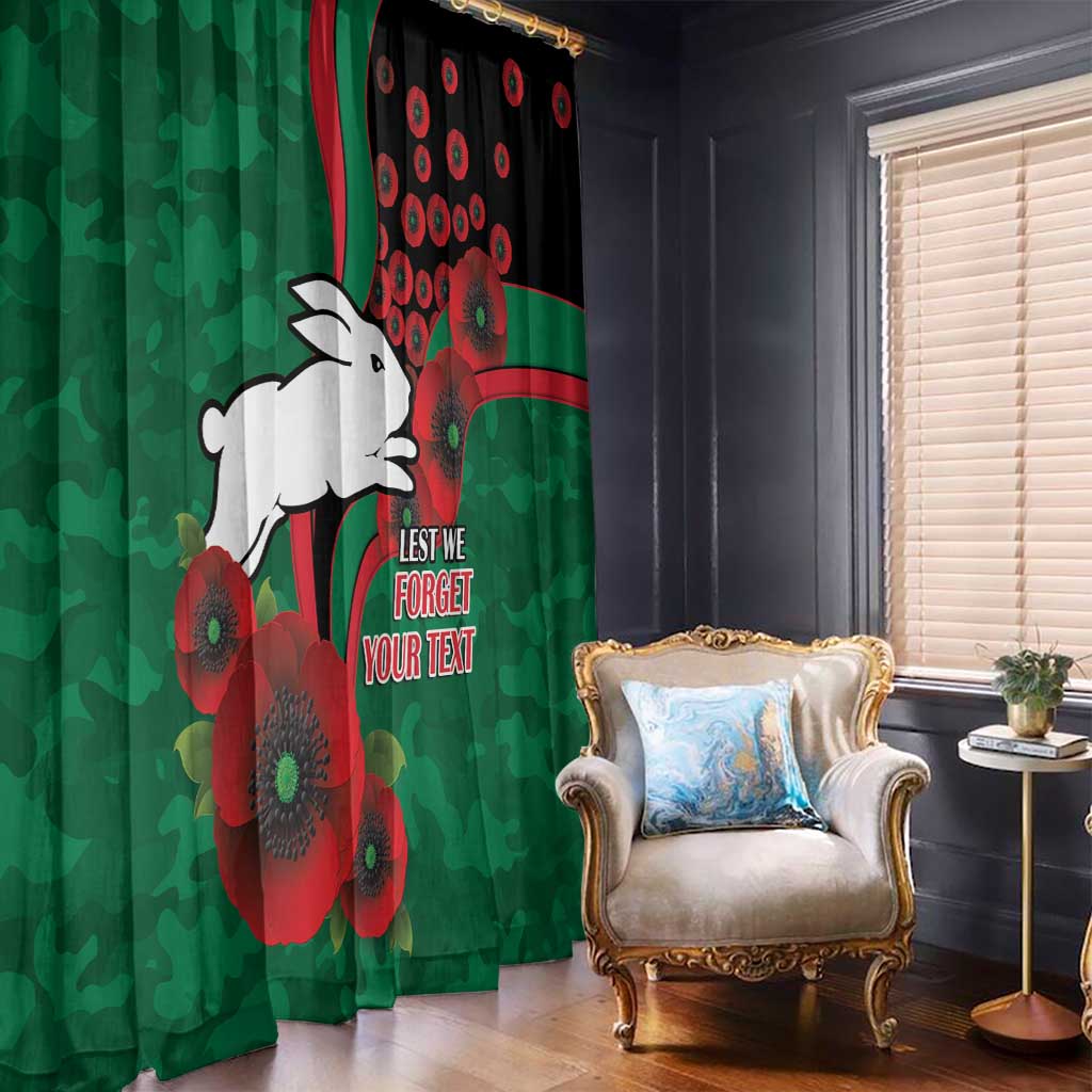 South Sydney Rabbitohs ANZAC Personalised Window Curtain Lest We Forget Poppy Camo