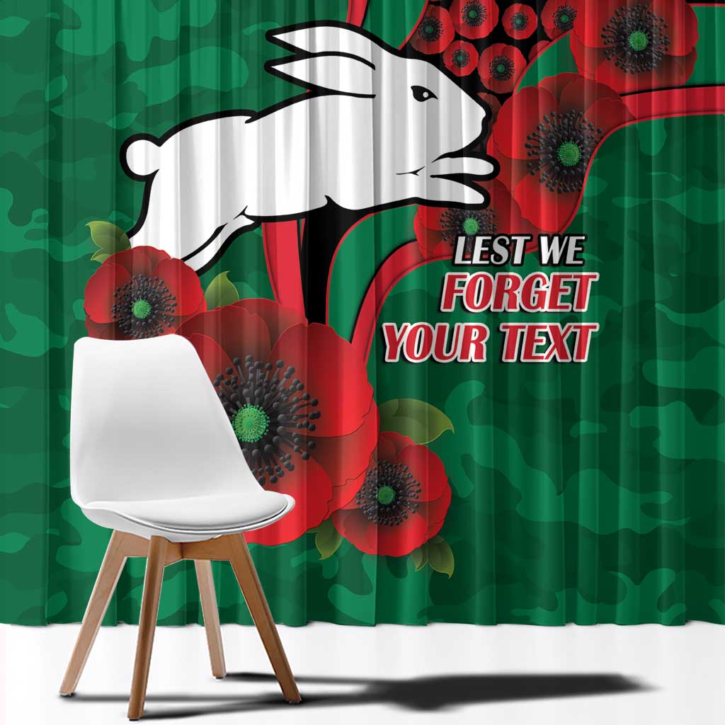 South Sydney Rabbitohs ANZAC Personalised Window Curtain Lest We Forget Poppy Camo