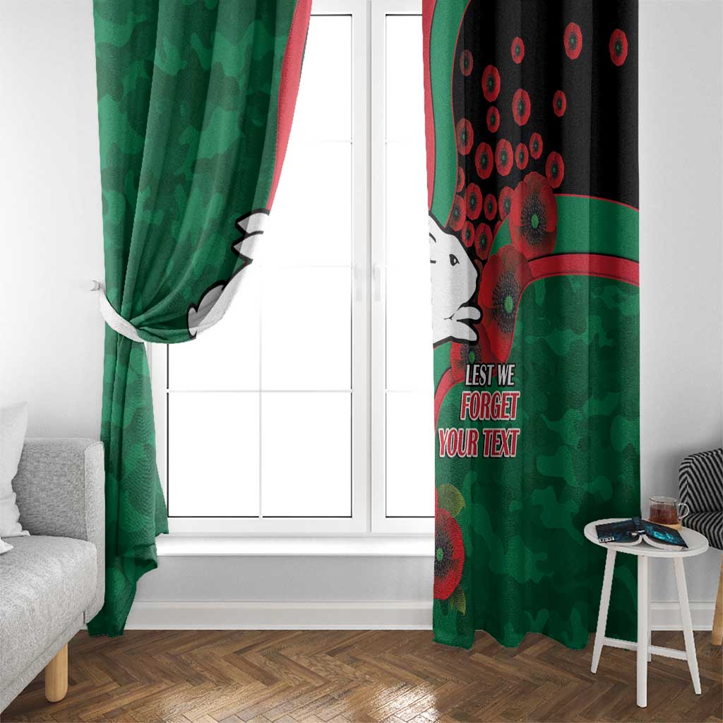 South Sydney Rabbitohs ANZAC Personalised Window Curtain Lest We Forget Poppy Camo