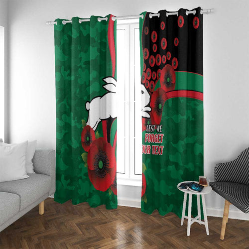 South Sydney Rabbitohs ANZAC Personalised Window Curtain Lest We Forget Poppy Camo