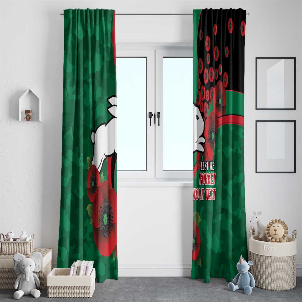 South Sydney Rabbitohs ANZAC Personalised Window Curtain Lest We Forget Poppy Camo