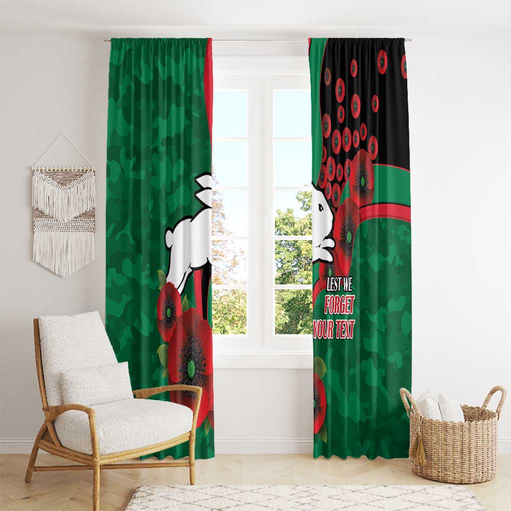 South Sydney Rabbitohs ANZAC Personalised Window Curtain Lest We Forget Poppy Camo
