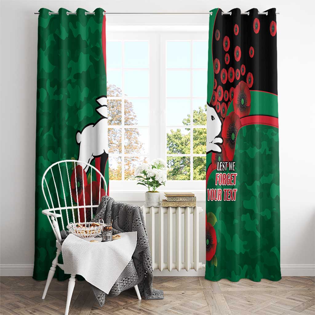 South Sydney Rabbitohs ANZAC Personalised Window Curtain Lest We Forget Poppy Camo