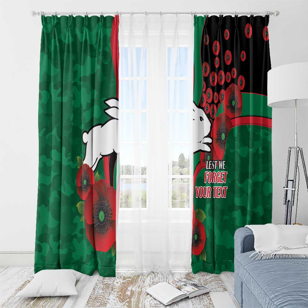 South Sydney Rabbitohs ANZAC Personalised Window Curtain Lest We Forget Poppy Camo