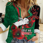 South Sydney Rabbitohs ANZAC Personalised Women Casual Shirt Lest We Forget Poppy Camo
