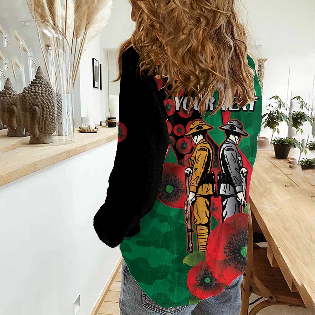 South Sydney Rabbitohs ANZAC Personalised Women Casual Shirt Lest We Forget Poppy Camo