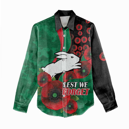 South Sydney Rabbitohs ANZAC Personalised Women Casual Shirt Lest We Forget Poppy Camo
