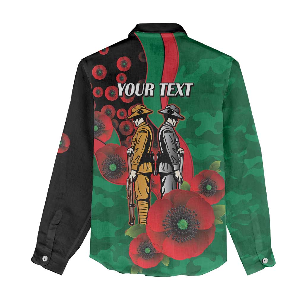 South Sydney Rabbitohs ANZAC Personalised Women Casual Shirt Lest We Forget Poppy Camo