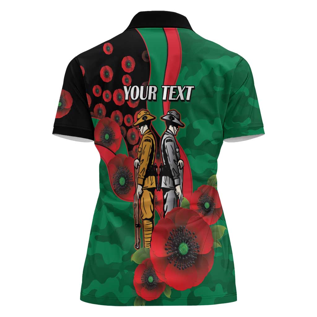 South Sydney Rabbitohs ANZAC Personalised Women Polo Shirt Lest We Forget Poppy Camo