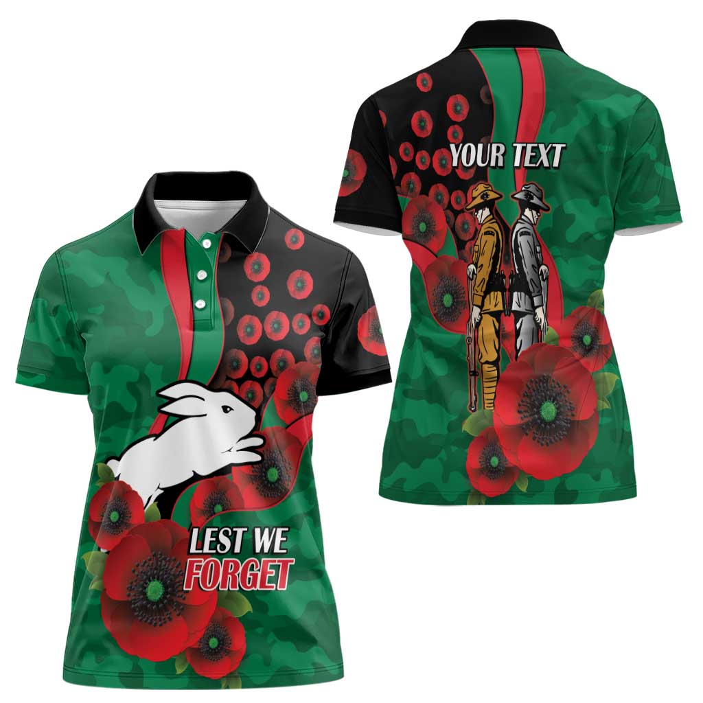 South Sydney Rabbitohs ANZAC Personalised Women Polo Shirt Lest We Forget Poppy Camo