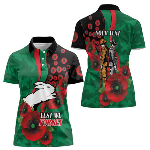 South Sydney Rabbitohs ANZAC Personalised Women Polo Shirt Lest We Forget Poppy Camo