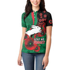 South Sydney Rabbitohs ANZAC Personalised Women Polo Shirt Lest We Forget Poppy Camo