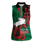 South Sydney Rabbitohs ANZAC Personalised Women Sleeveless Polo Shirt Lest We Forget Poppy Camo